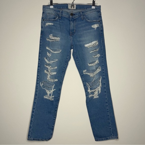 CURRENT/ELLIOT The Fling Boyfriend Fit Tattered Destroy Distressed Jeans - Picture 2 of 9
